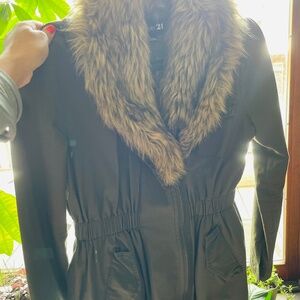 Fur Shawl Green Fall Jacket - Small